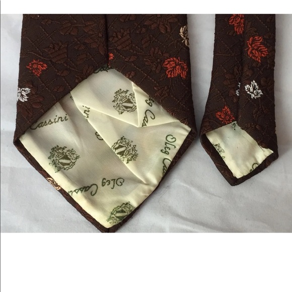 Vintage Oleg Cassini Brown Men Neck Tie Floral As Is - Picture 5 of 11